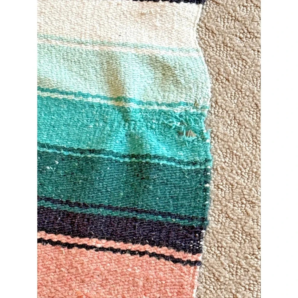 Handmade Woven Aztec Warrior Blanket Fringe Throw‎ Wall Hanging Mexican 75x43